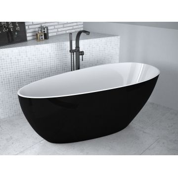 Cada free-standing Besco Goya Black & White XS 142x62cm negru-alb ventil click-clack cu top cleaning crom