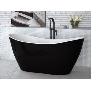 Cada free-standing Besco Viya Black & White 160x70cm negru-alb ventil click-clack cu top cleaning negru mat