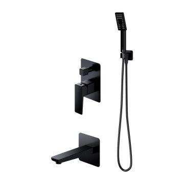 Baterie cada - dus incastrata Omnires Parma negru cu corp ingropat si set de dus