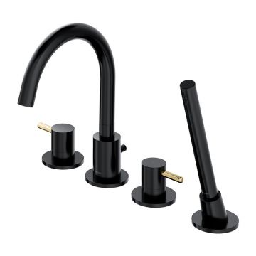 Baterie cada - dus Omnires Y 4 orificii negru - auriu cu set de dus