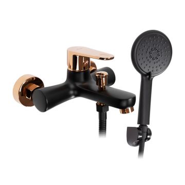 Baterie cada - dus Rea Mild negru - Rose Gold cu set de dus