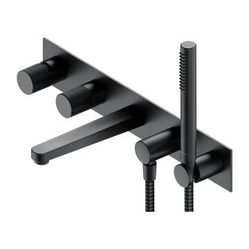 Baterie cada - dus incastrata Omnires Contour 5 orificii antracit cu corp ingropat si set de dus
