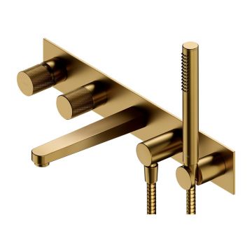 Baterie cada - dus incastrata Omnires Contour 5 orificii auriu cu corp ingropat si set de dus