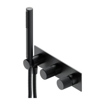 Baterie cada - dus incastrata Omnires Contour antracit periat cu corp ingropat si set de dus