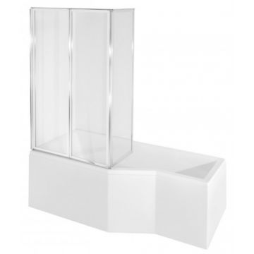 Cada baie asimetrica Besco Integra 150x75cm cu paravan sticla 3 elemente orientare stanga