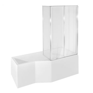 Cada baie asimetrica Besco Integra 170x75cm cu paravan sticla 3 elemente orientare dreapta