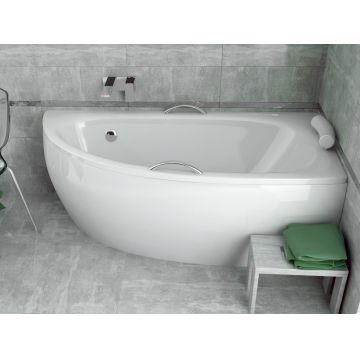 Cada baie asimetrica Besco Milena Premium 150x70cm orientare dreapta cu tetiera si 2 manere