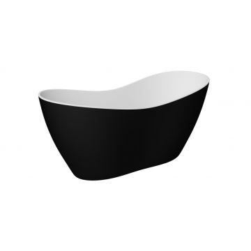 Cada freestanding Besco Viya Black & White Matt 160x70cm negru mat sifon click-clack cu top cleaning negru mat