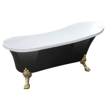 Cada baie freestanding Bella* BSM-404  acril  170 x 75 x 75 cm  negru lucios  picioare aurii