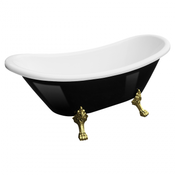 Cada baie freestanding Bella* BSM-410  acril  170 x 75 x 75 cm  negru lucios  picioare aurii