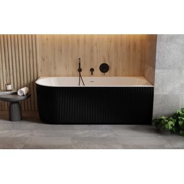 Cada freestanding Besco Denaya Black&White 170x78cm montare pe colt orientare dreapta exterior canelat sifon click-clack cu ornamente albe negru-alb
