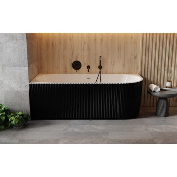 Cada freestanding Besco Denaya Black&White 170x78cm montare pe colt orientare stanga exterior canelat sifon click-clack cu ornamente albe negru-alb