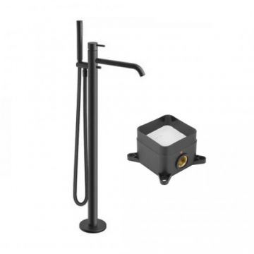 Set baterie cada freestanding si corp incastrat Vema Maira, negru, cu kit de dus - Culoare Negru