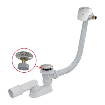 Ventil de cadă click-clack, Alcadrain, cu sifon și preaplin pentru cazi cu pereți groși, crom Ventil de cadă click-clack, Alcadrain, cu sifon și preaplin pentru cazi cu pereți groși, crom