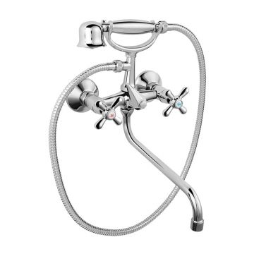 Baterie cadă - duș, Ferro, Retro, cu pară și furtun de duș, pipă 30 cm, crom, XR11A Baterie cadă - duș, Ferro, Retro, cu pară și furtun de duș, pipă 30 cm, crom, XR11A