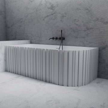 Cada de baie, de colt, 1700x750x550mm, ovala, din compozit, alb, riflaj vertical, MonBlari