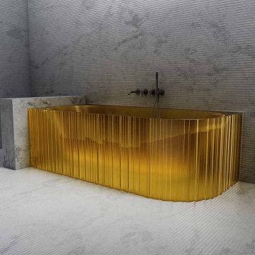 Cada de baie, de colt, 1700x750x550mm, ovala, din rasina, galben transparent, finisaj mat, MonBlari