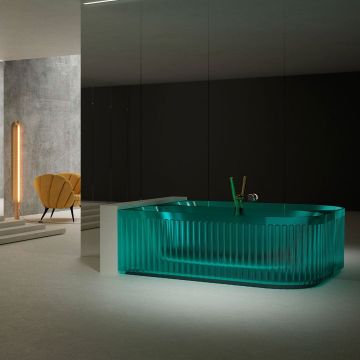 Cada de baie, de colt, 1700x800x550mm, din rasina, transparenta, finisaj mat, MonBlari