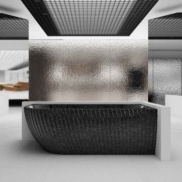 Cada de baie, de colt, 1700x800x580 mm, negru, din fibra de carbon, ovala, finisaj mat, MonBlari