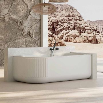 Cada de baie, de colt dreapta, 1700x760x580, din compozit, ovala, alb mat, riflat, MonBlari