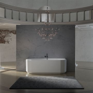 Cada de baie, de perete, 1700x750x550 mm, alb mat, compozit, forma ovala, MonBlari Beryl