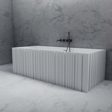 Cada de baie, de perete, 1700x750x550mm, dreptunghiulara, din compozit, alb, riflaj vertical, MonBlari