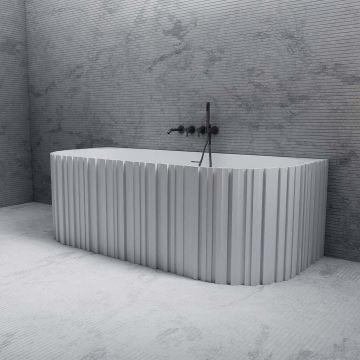 Cada de baie, de perete, 1700x750x550mm, ovala, din compozit, alb, riflaj vertical, MonBlari