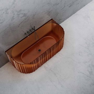 Cada de baie, de perete, 1700x750x550mm, ovala, din rasina, portocaliu transparent, finisaj mat, MonBlari