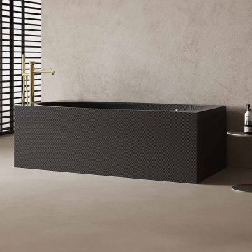 Cada de baie, de perete, 1700x800x550 mm, negru, din fibra de carbon Twill, forma dreptunghiulara, MonBlari