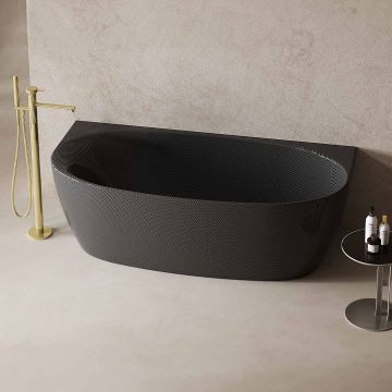 Cada de baie, de perete, 1700x800x550 mm, negru, din fibra de carbon Twill, forma ovala, MonBlari