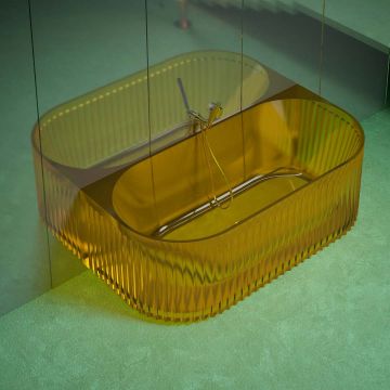 Cada de baie, de perete, 1700x800x550mm, semi-ovala, din rasina, galben transparent, finisaj mat, MonBlari