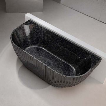 Cada de baie, de perete, 1700x800x580 mm, negru, din fibra de carbon, ovala, finisaj mat, MonBlari