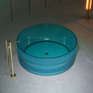 Cada de baie, freestanding, 1500x1500x550mm, rotunda, din rasina, albastru transparent, finisaj mat, MonBlari