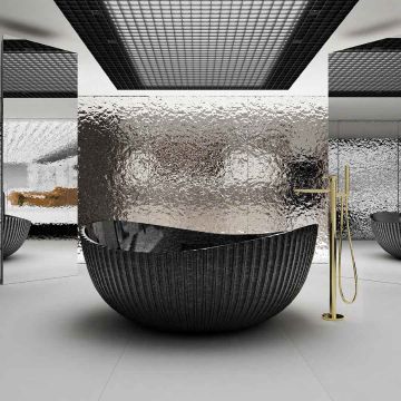 Cada de baie, freestanding, 1500x1500x635 mm, negru, din fibra de carbon, rotunda, finisaj mat, MonBlari