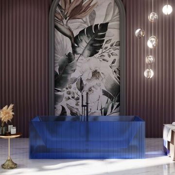 Cada de baie, freestanding, 1700x750x550mm, dreptunghiulara, din rasina, albastru transparent, finisaj mat, MonBlari