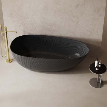Cada de baie, freestanding, 1700x800x550 mm, negru, din fibra de carbon Twill, forma ovala, MonBlari