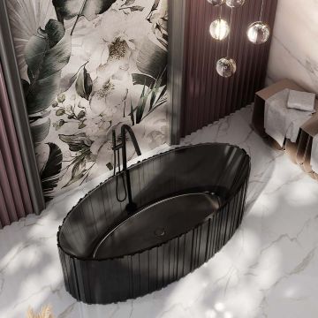Cada de baie, freestanding, 1700x800x550mm, ovala, din rasina, negru transparent, finisaj mat, MonBlari