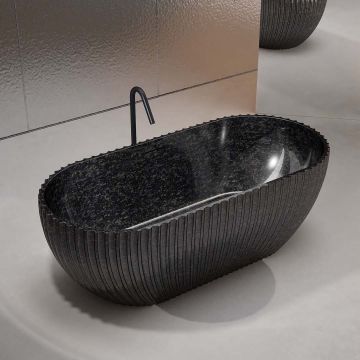 Cada de baie, freestanding, 1700x800x580 mm, negru, din fibra de carbon, ovala, finisaj mat, MonBlari