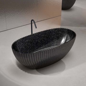 Cada de baie, freestanding, 1700x850x580 mm, negru, din fibra de carbon, ovala, finisaj mat, MonBlari