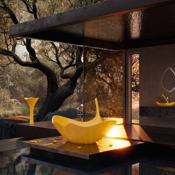 Cada de baie, freestanding, 1760X1250X950 mm , galben, compozit, forma de frunza, MonBlari Ginknova
