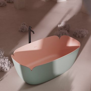 Cada de baie, freestanding, 1850x1000x650 mm, roz floral, compozit, forma ovala, MonBlari Flower