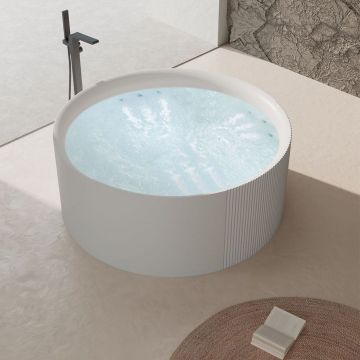 Cada de baie, freestanding, cu functie de jacuzzi, 1500x1500x600 mm, din acril, rotunda, alb lucios, MonBlari
