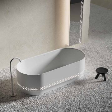 Cada de baie, Linglong, freestanding, 1700x780x550 mm, alb, cu LED, din compozit, ovala, finisaj mat, MonBlari