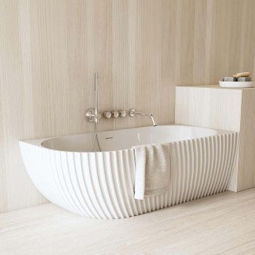 Cada de baie, de colt, 1700x800x580 mm, din compozit, ovala, alb mat, cu riflaje, MonBlari