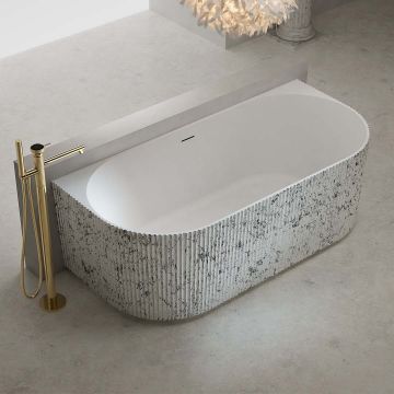 Cada de baie, de perete, 1700x750x550, din compozit, ovala, alb/gri, riflat, MonBlari