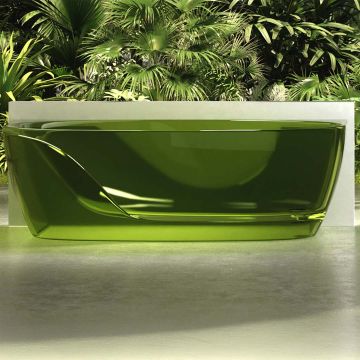 Cada de baie, de perete, 1700x800x550 mm, din rasina, ovala, verde transparent, MonBlari