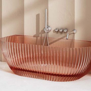 Cada de baie, de perete, 1700x800x580 mm, din rasina, ovala, portocaliu transparent, cu riflaje, MonBlari