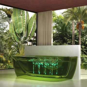 Cada de baie, de perete, functie jacuzzi, 1700x800x550 mm, din rasina, ovala, verde transparent, MonBlari