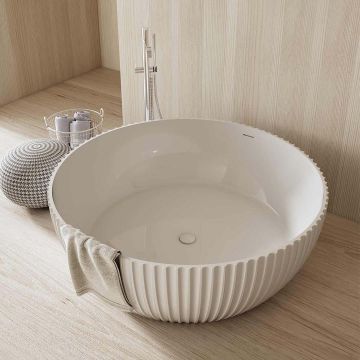 Cada de baie, freestanding, 1500x1500x580 mm, din compozit, rotunda, alb mat, cu riflaje, MonBlari