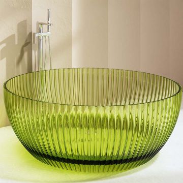 Cada de baie, freestanding, 1500x1500x580 mm, din rasina, rotunda, verde transparent, cu riflaje, MonBlari